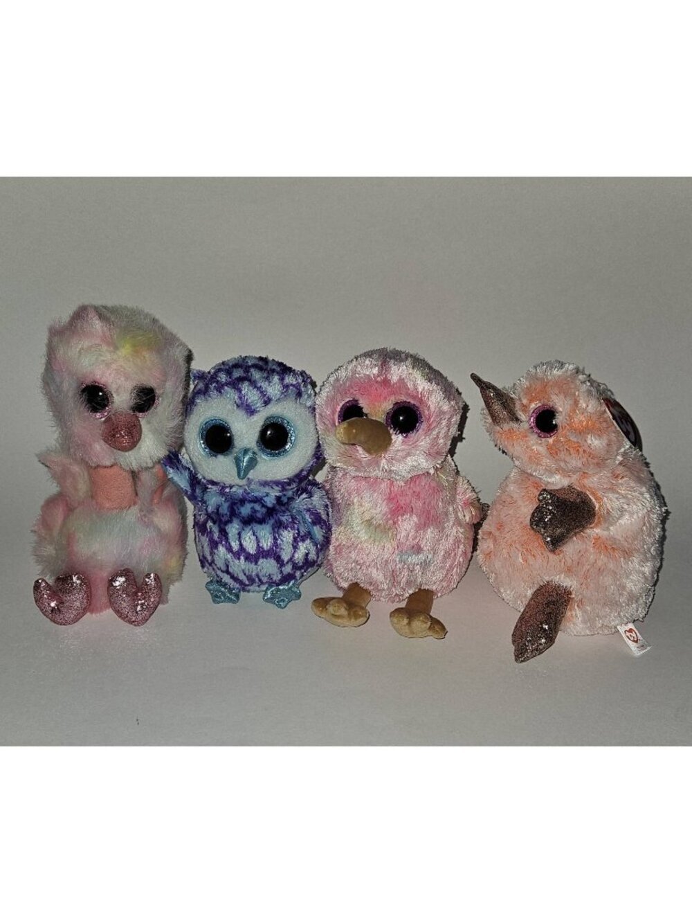 4 TY Beanie Boos Plush Lot Oscar Owl Kiwi Bird Wilma Platypus Avery Ostrich Pink